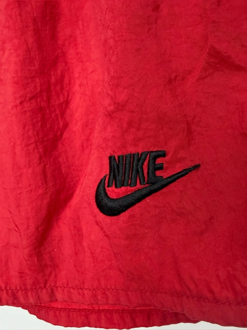 Vintage 90’s Red Nylon Shorts Pockets Embroidered Logo Size Medium‎